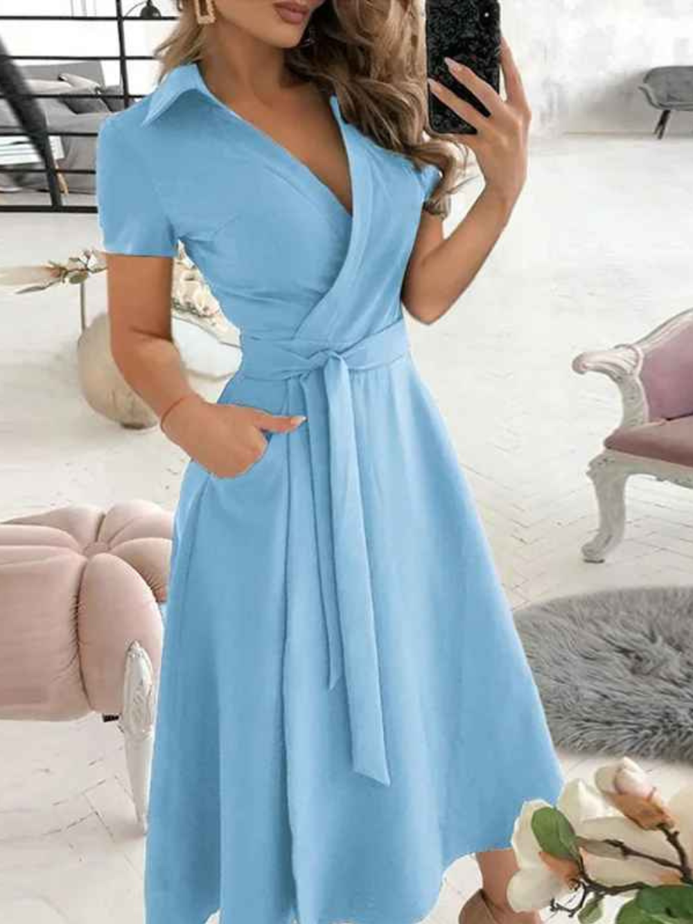 Abito da donna Lucia – Abito con stampa geometrica, cintura in vita e vestibilità ariosa per ogni momento