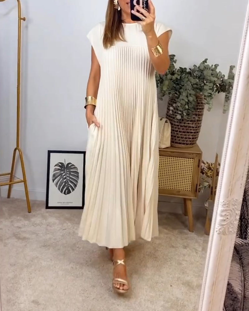 Mariana Robe Midi Femme – Robe Plissée Élégante Sans Manches pour Quotidien & Occasions Spéciales