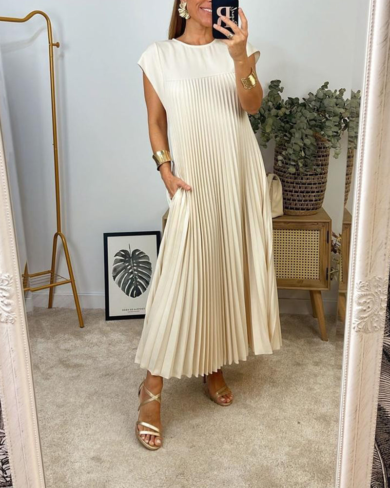 Mariana Robe Midi Femme – Robe Plissée Élégante Sans Manches pour Quotidien & Occasions Spéciales