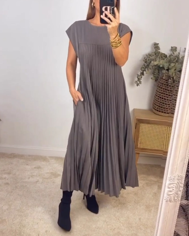 Mariana Robe Midi Femme – Robe Plissée Élégante Sans Manches pour Quotidien & Occasions Spéciales