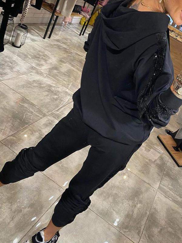 Jasmine Ensemble Loungewear Automnal pour Femme – Sweat à Capuche Douillet à Paillettes & Pantalon Souple pour Confort Quotidien