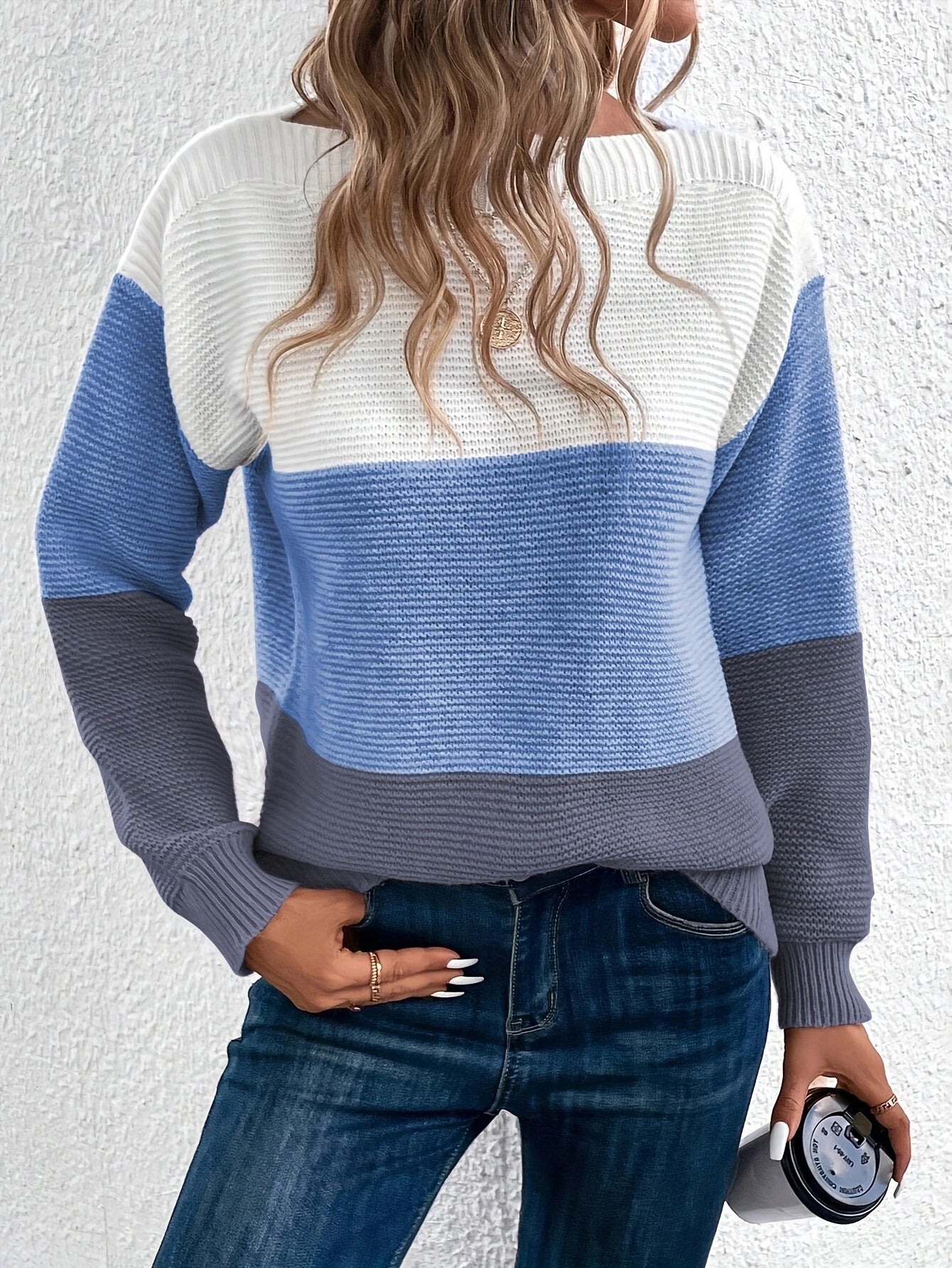 Aubree Color-Block Knit Sweater for Women – Soft Knit, Relaxed Fit with Plaid Pattern