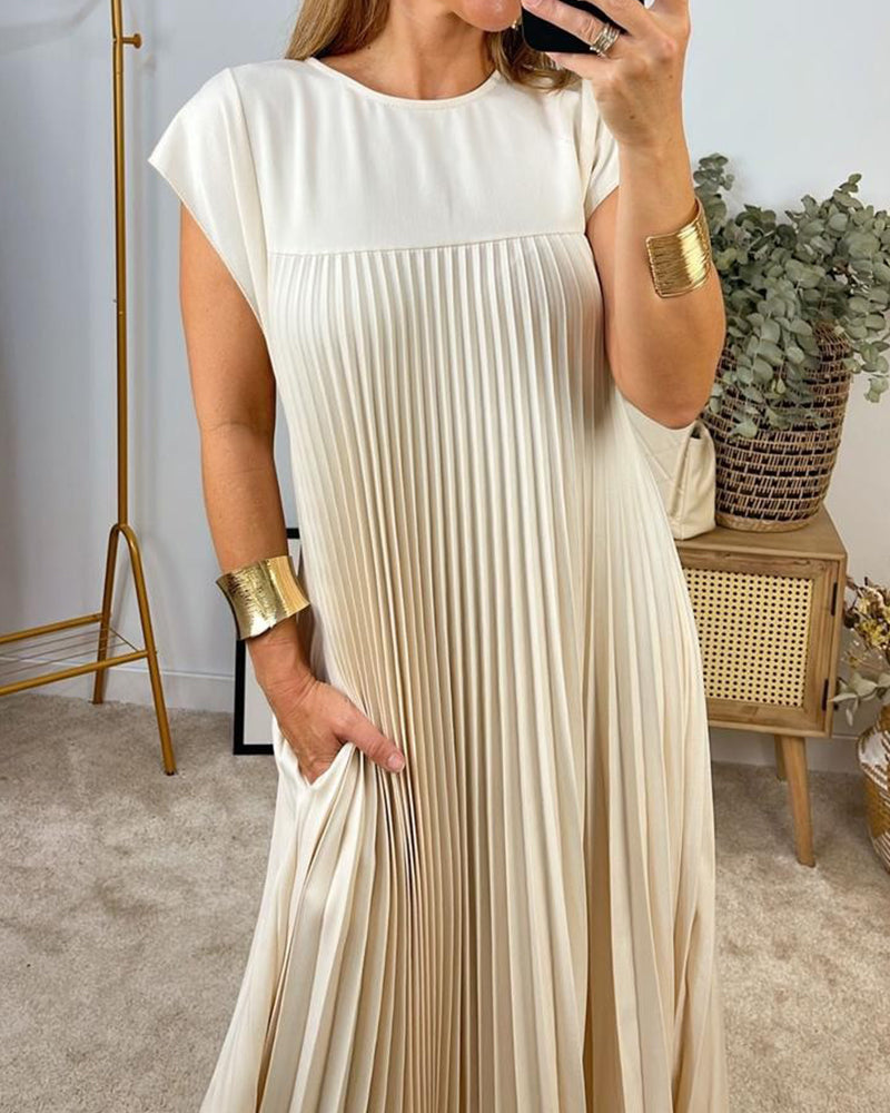 Mariana Robe Midi Femme – Robe Plissée Élégante Sans Manches pour Quotidien & Occasions Spéciales