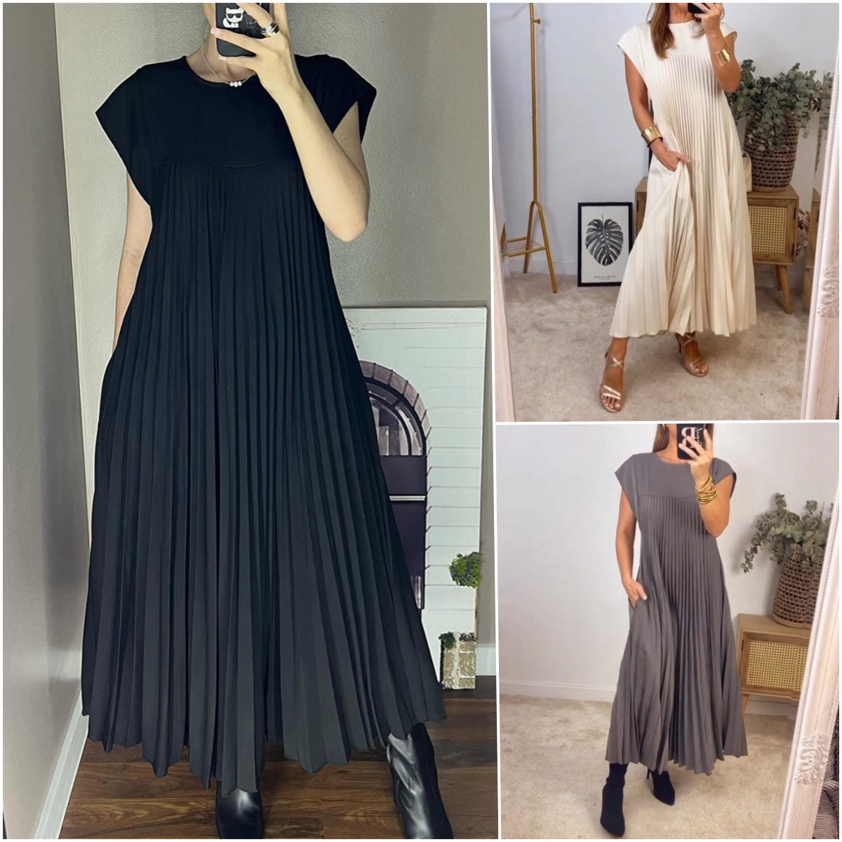 Mariana Robe Midi Femme – Robe Plissée Élégante Sans Manches pour Quotidien & Occasions Spéciales