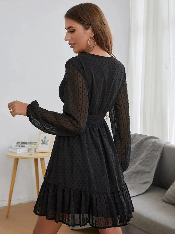 Abito a pois da donna Christy - Abito leggero aderente e svasato con maniche lunghe e motivo casual
