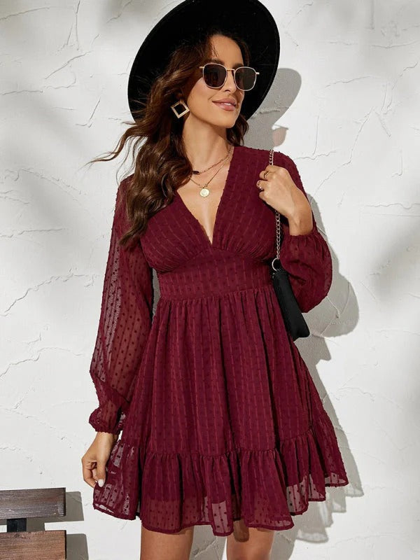 Abito a pois da donna Christy - Abito leggero aderente e svasato con maniche lunghe e motivo casual