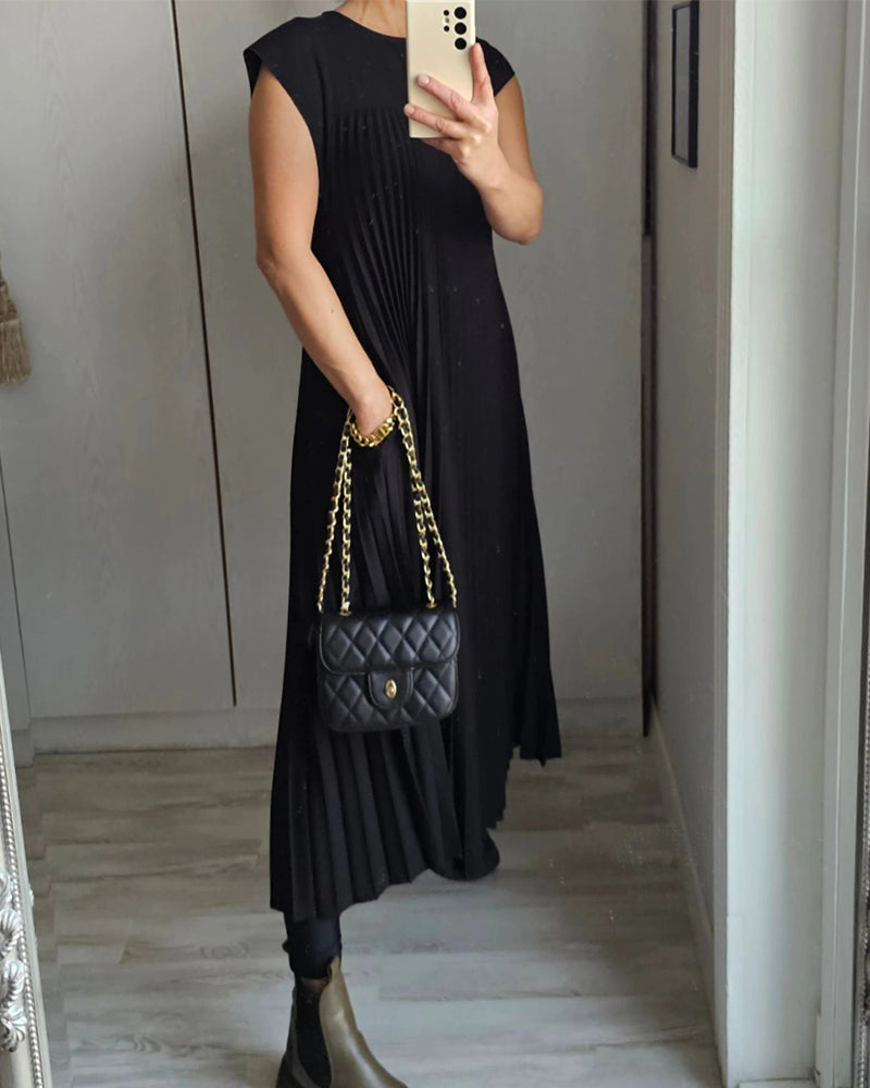 Mariana Robe Midi Femme – Robe Plissée Élégante Sans Manches pour Quotidien & Occasions Spéciales