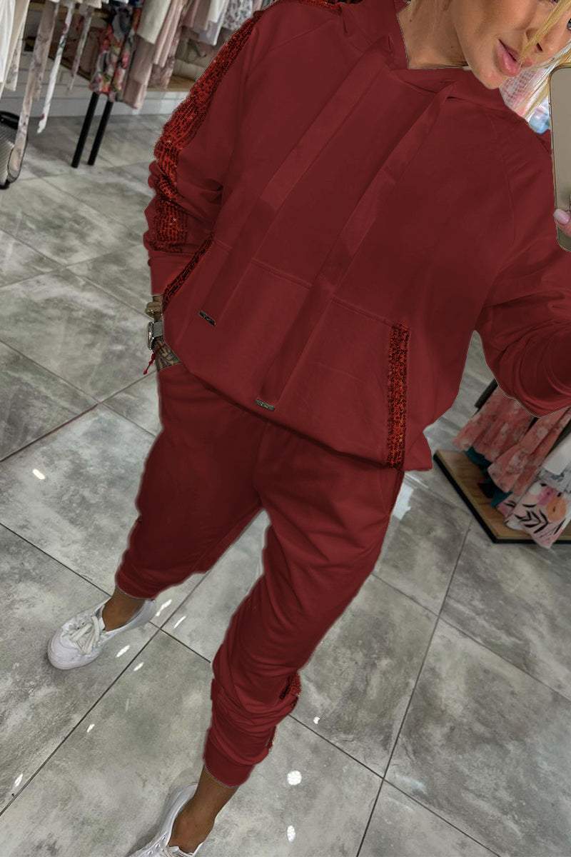 Jasmine Ensemble Loungewear Automnal pour Femme – Sweat à Capuche Douillet à Paillettes & Pantalon Souple pour Confort Quotidien