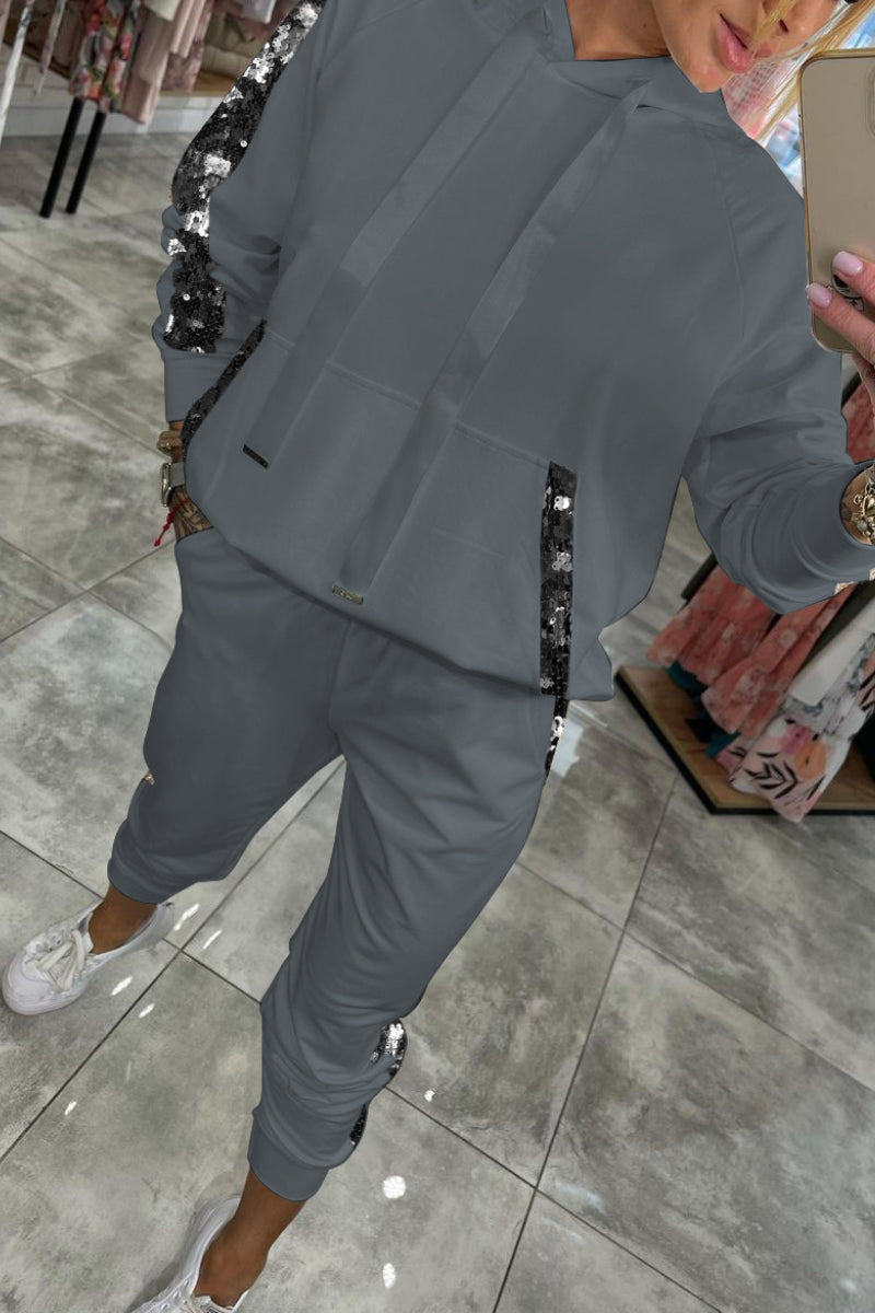 Jasmine Ensemble Loungewear Automnal pour Femme – Sweat à Capuche Douillet à Paillettes & Pantalon Souple pour Confort Quotidien