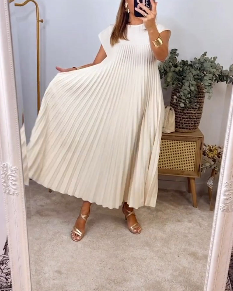 Mariana Robe Midi Femme – Robe Plissée Élégante Sans Manches pour Quotidien & Occasions Spéciales