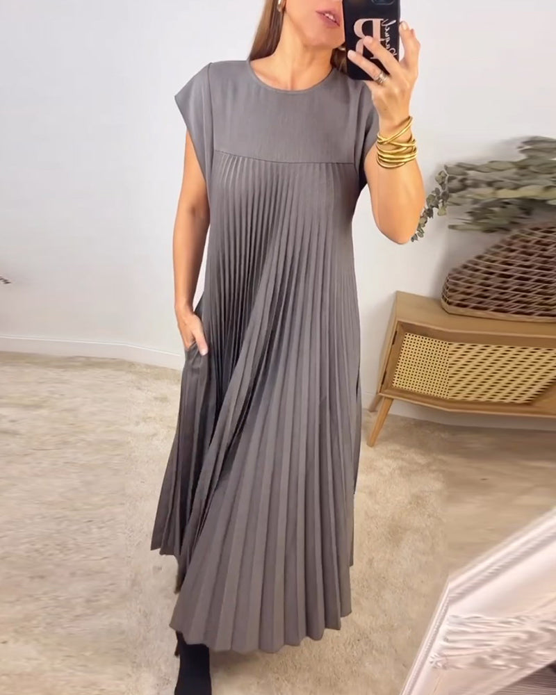 Mariana Robe Midi Femme – Robe Plissée Élégante Sans Manches pour Quotidien & Occasions Spéciales