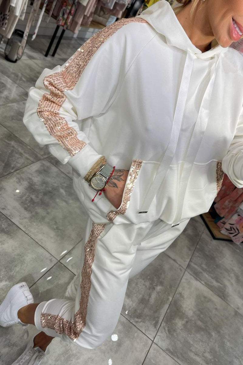 Jasmine Ensemble Loungewear Automnal pour Femme – Sweat à Capuche Douillet à Paillettes & Pantalon Souple pour Confort Quotidien