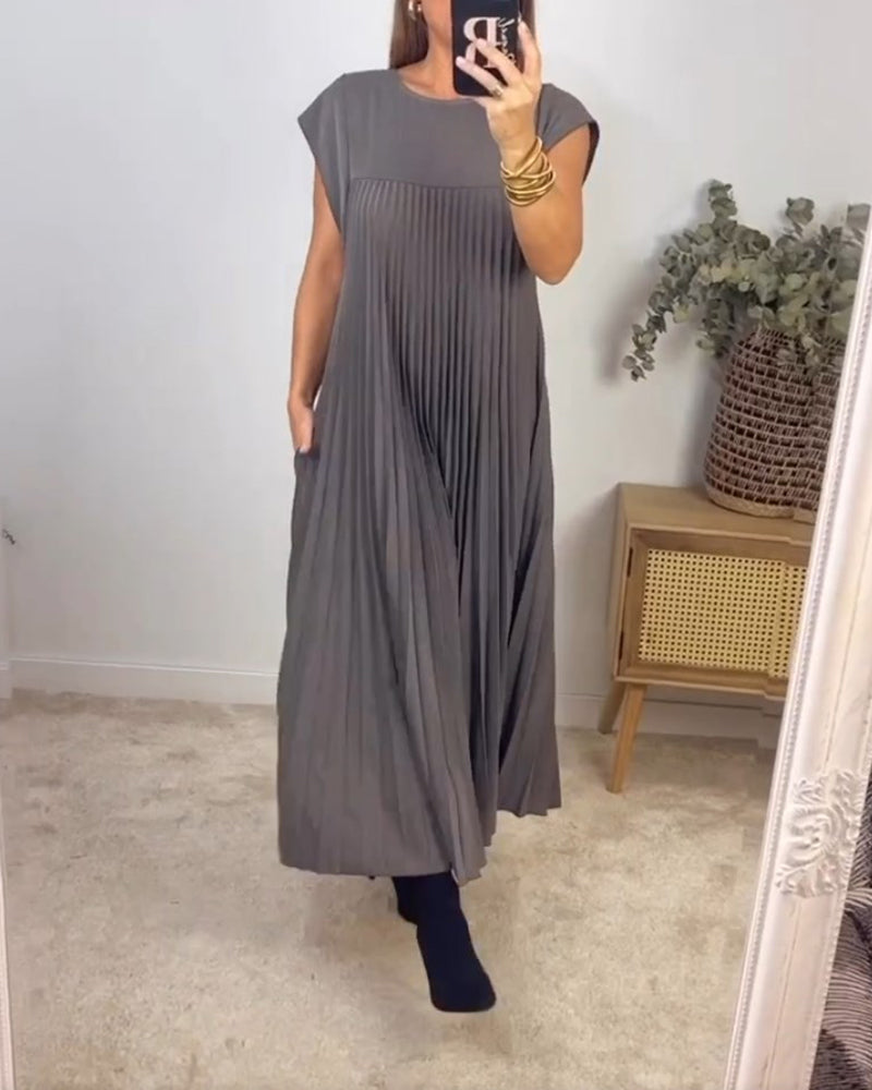 Mariana Robe Midi Femme – Robe Plissée Élégante Sans Manches pour Quotidien & Occasions Spéciales