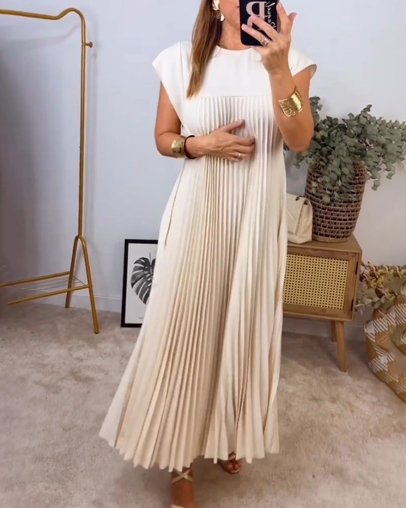 Mariana Robe Midi Femme – Robe Plissée Élégante Sans Manches pour Quotidien & Occasions Spéciales