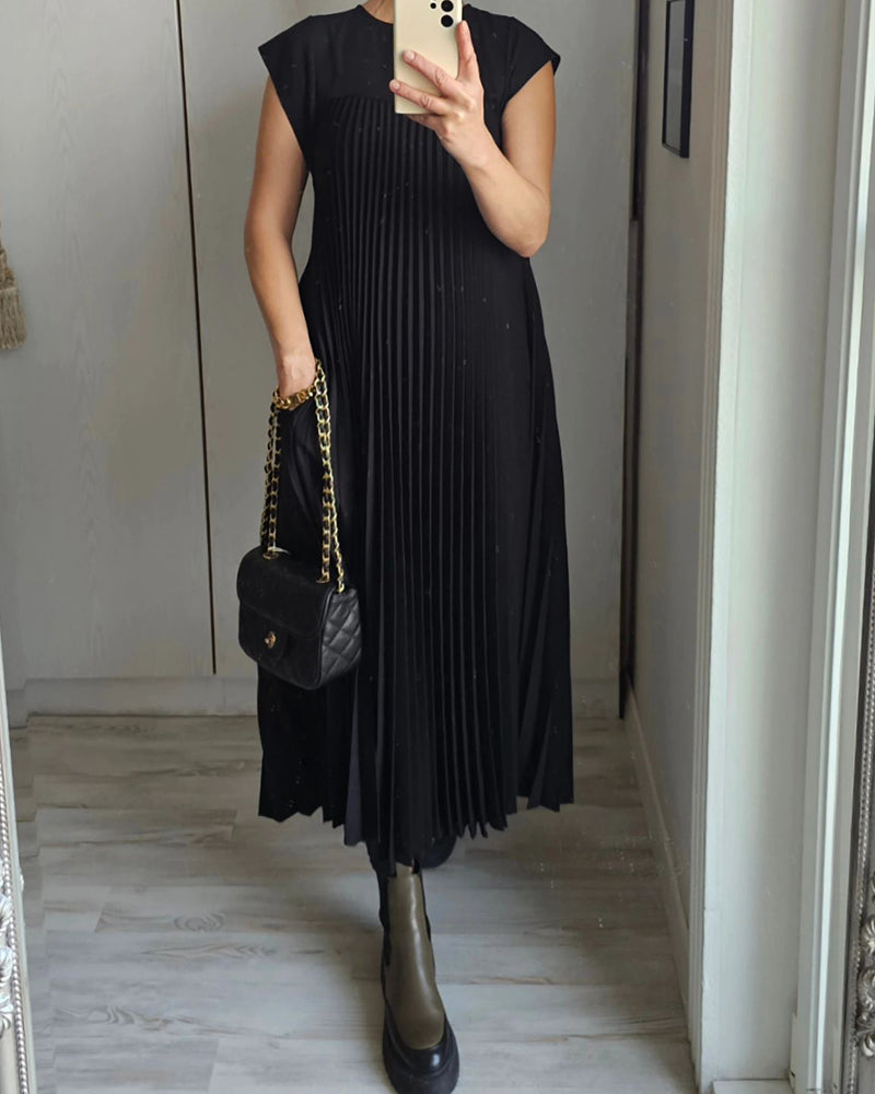 Mariana Robe Midi Femme – Robe Plissée Élégante Sans Manches pour Quotidien & Occasions Spéciales