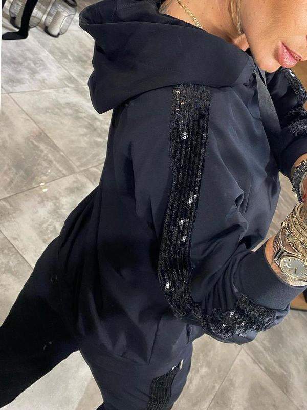 Jasmine Ensemble Loungewear Automnal pour Femme – Sweat à Capuche Douillet à Paillettes & Pantalon Souple pour Confort Quotidien