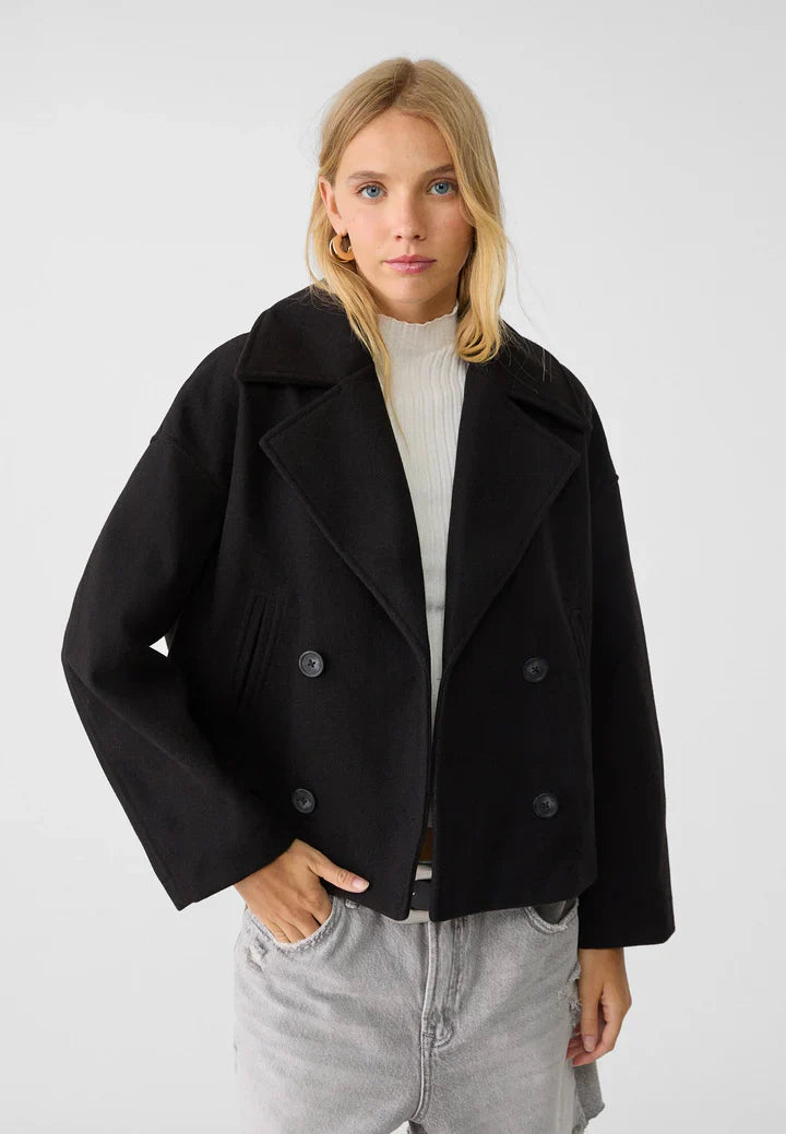 Lainey Veste Femme Croisée – Manteau Court Élégant avec Col Large & Tissu Doux et Chaud