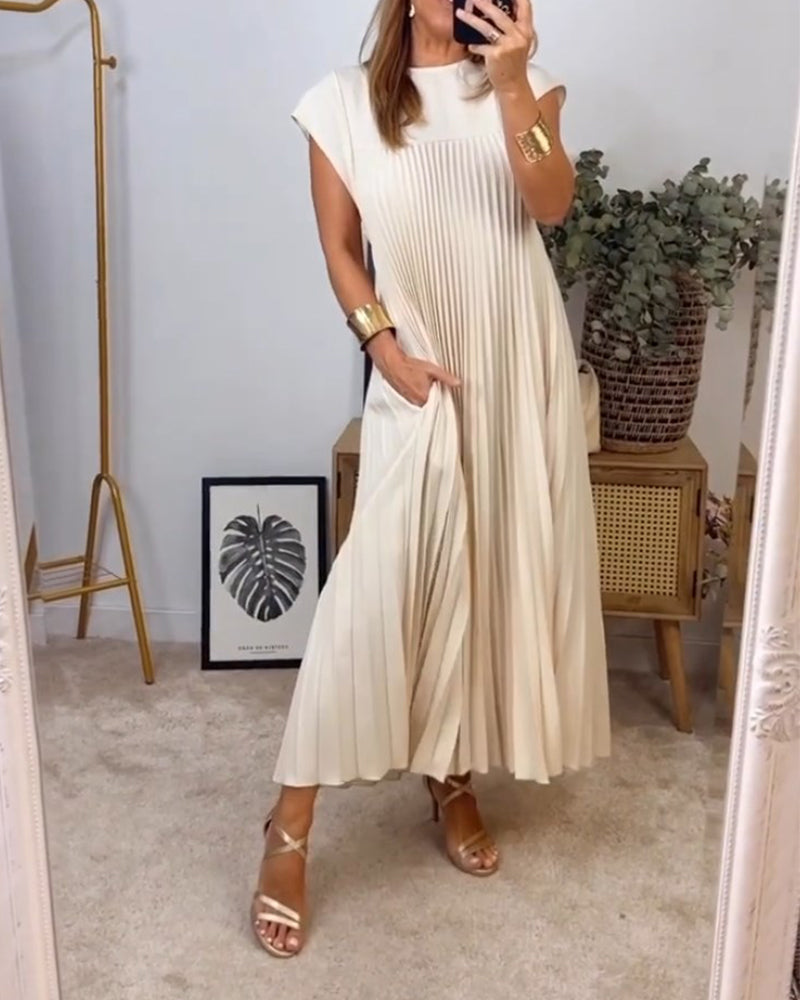 Mariana Robe Midi Femme – Robe Plissée Élégante Sans Manches pour Quotidien & Occasions Spéciales