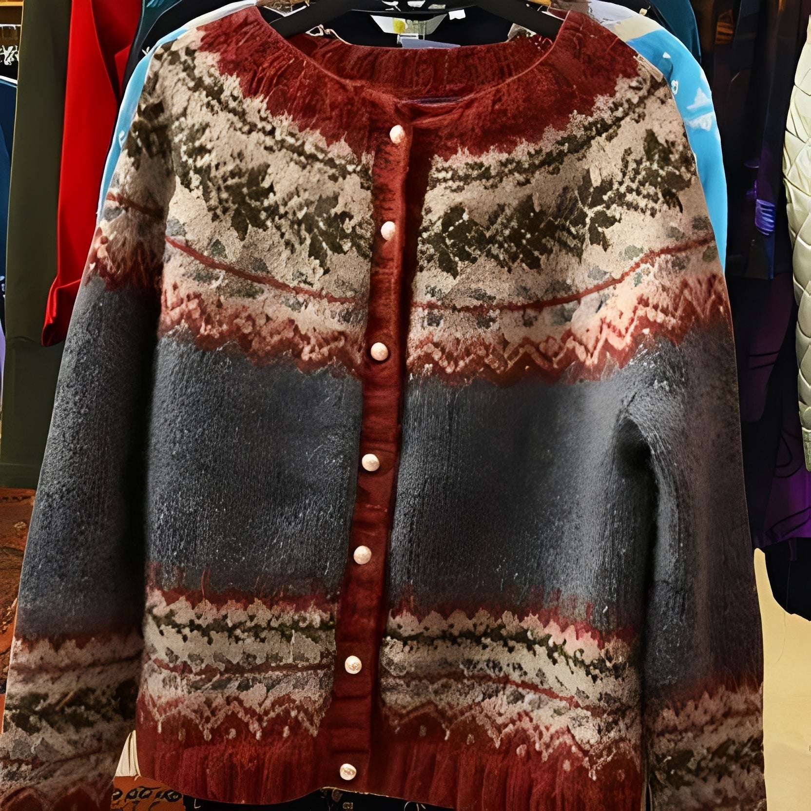 Aitana – Cardigan Femme en Maille Ethnique – Pull Scandinave Doux et Chaud pour le Port Quotidien