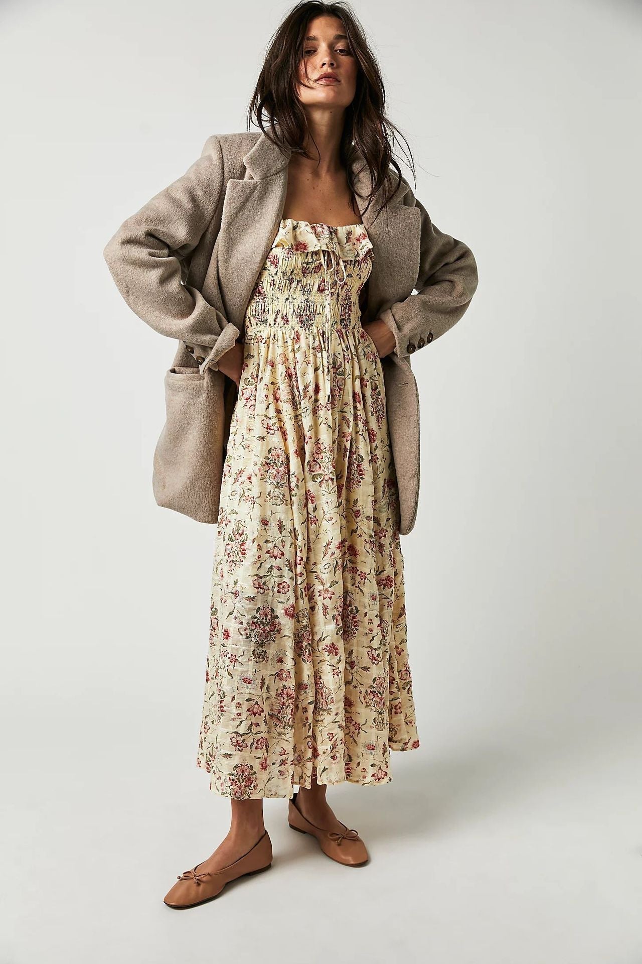 Abito midi da donna Quinn – Abito in cotone floreale con romantico stile bohémien e vestibilità aderente