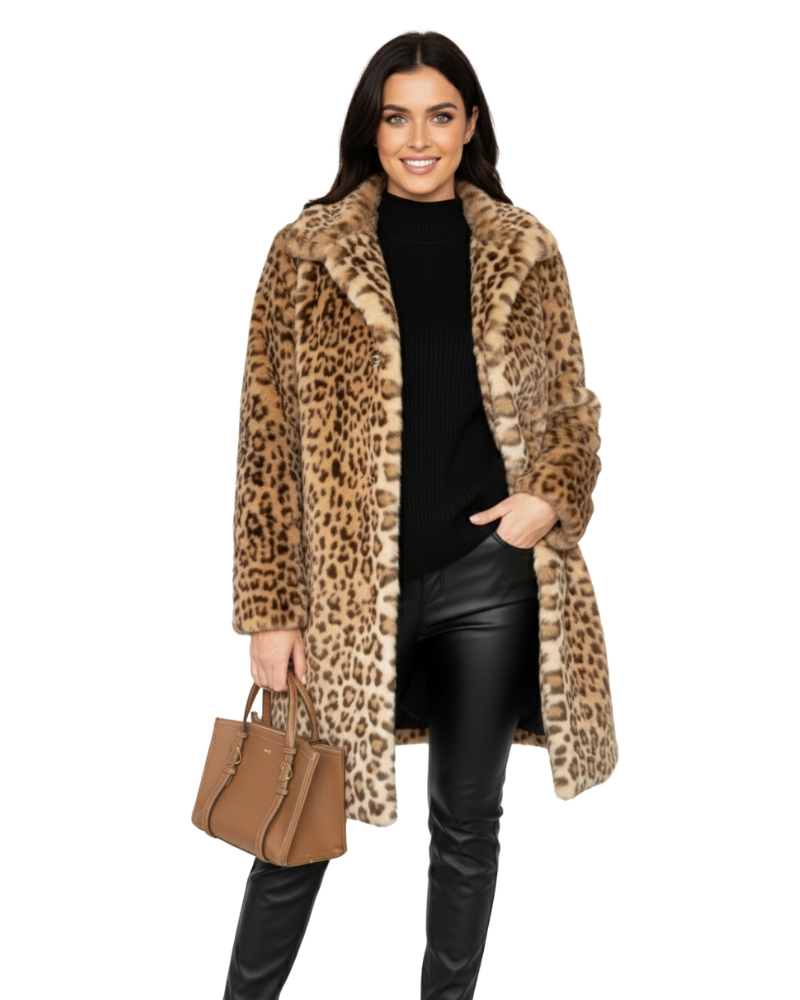 Iiriksen naisten tekoturkistakki – leopardikuvioitu, lämmin ja rohkea tyyli