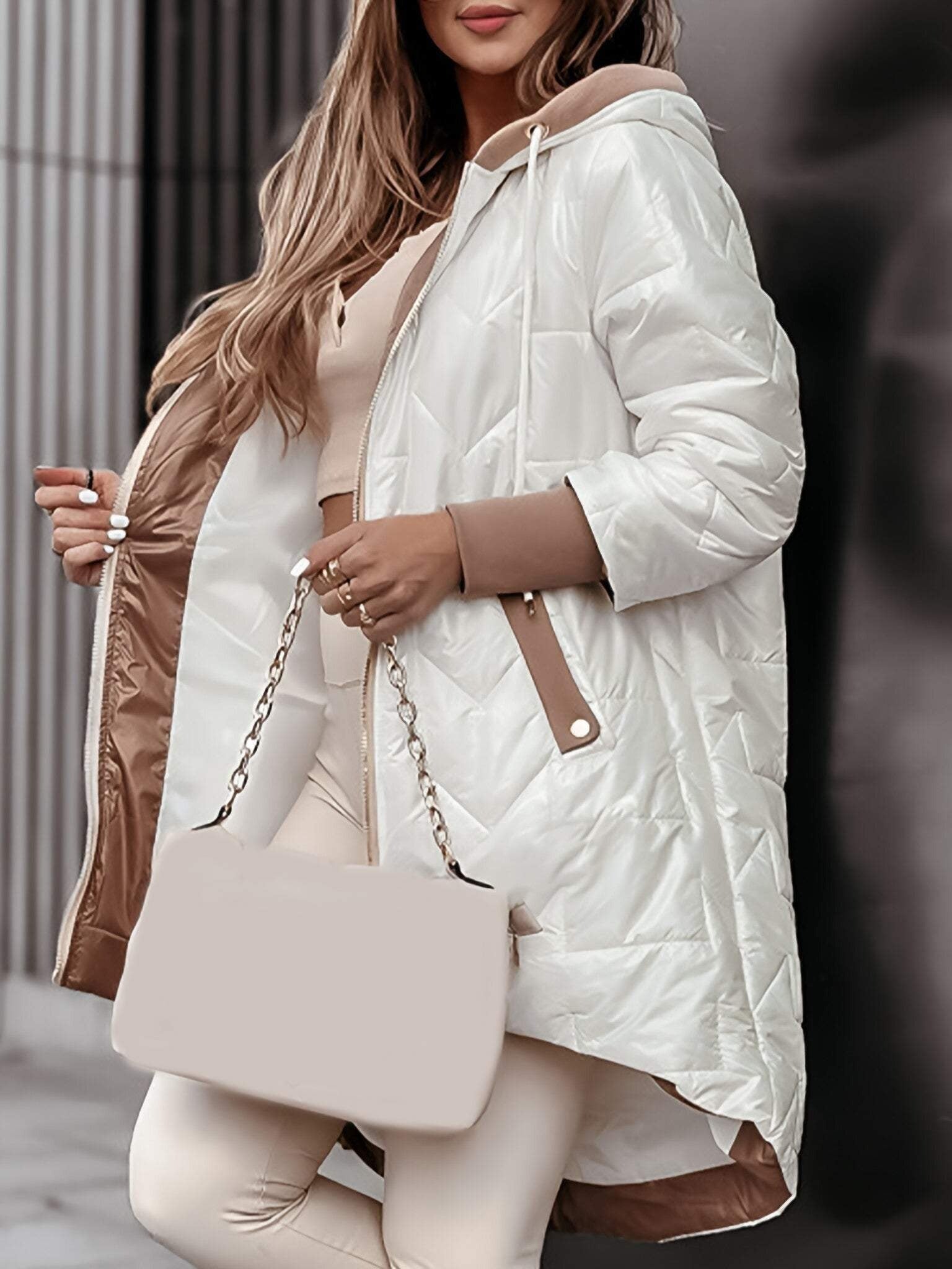 Raelynn Manteau Long Femme à Capuche – Veste Légère à Fermeture Intégrale pour Usage Quotidien en Ville & Temps Frais