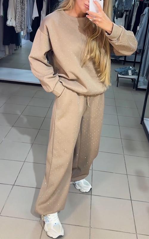 Aria Ensemble Loungewear Femme – Tenue Confortable avec Détails Strass & Coupe Relaxed