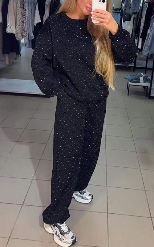 Aria Ensemble Loungewear Femme – Tenue Confortable avec Détails Strass & Coupe Relaxed