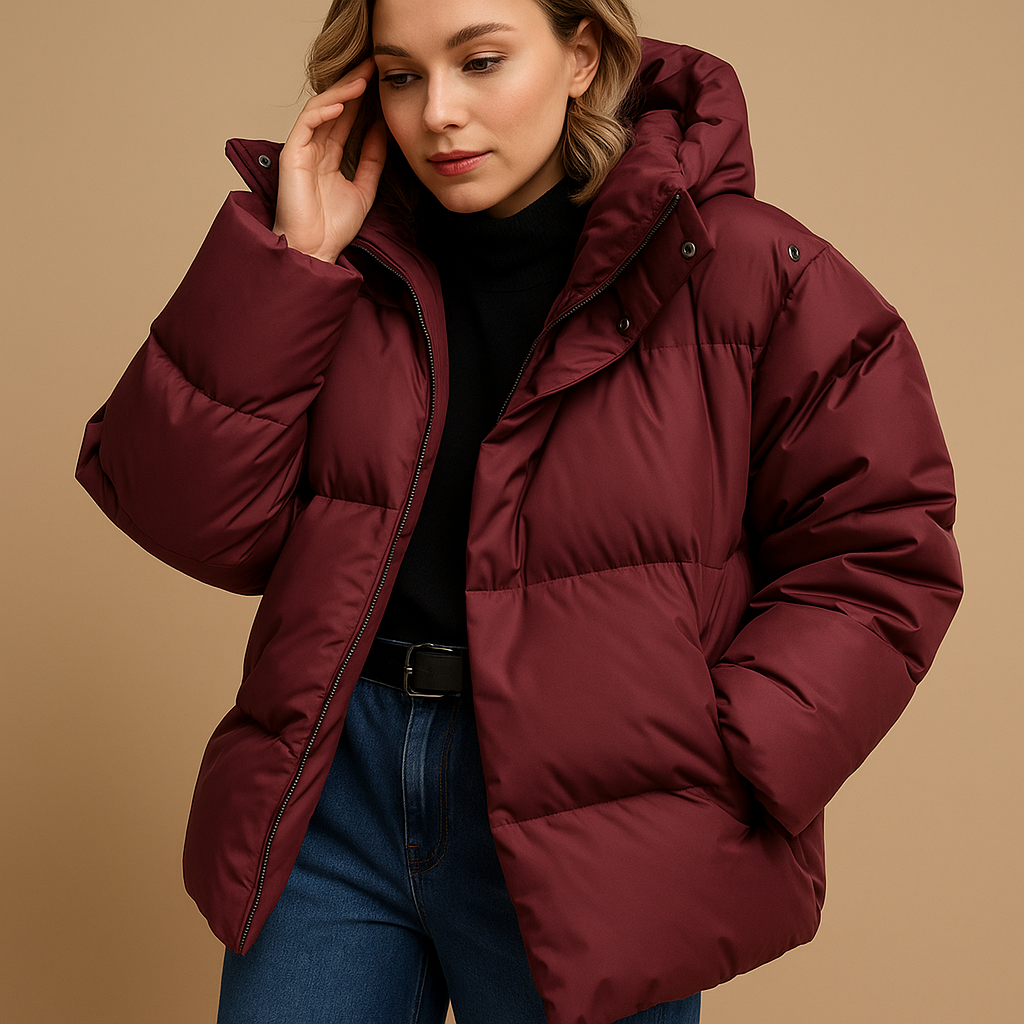 Delaney Veste d’Hiver Matelassée Femme – Manteau Oversize Déperlant avec Capuche & Fermeture Éclair