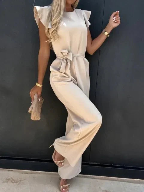 Tuta da donna Avalon - Elegante tuta a maniche corte con cintura e tasche laterali