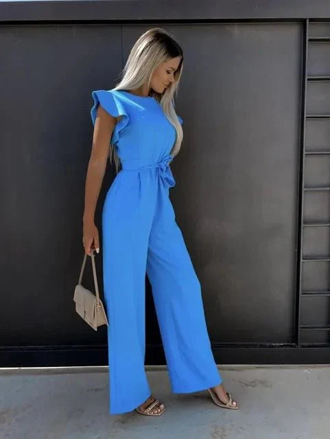 Tuta da donna Avalon - Elegante tuta a maniche corte con cintura e tasche laterali
