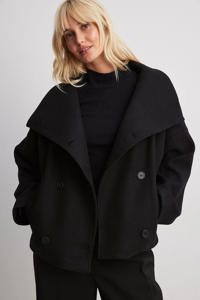 Zhane Manteau Femme en Laine Mélangée – Veste Oversize Croisée Chaude avec Coupe Structurée Élégante