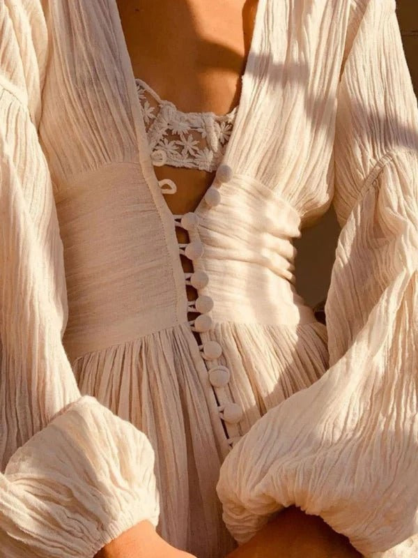 Abito lungo da donna Leslie - Elegante abito incrociato con scollo a V, vita arricciata e spacco laterale chic