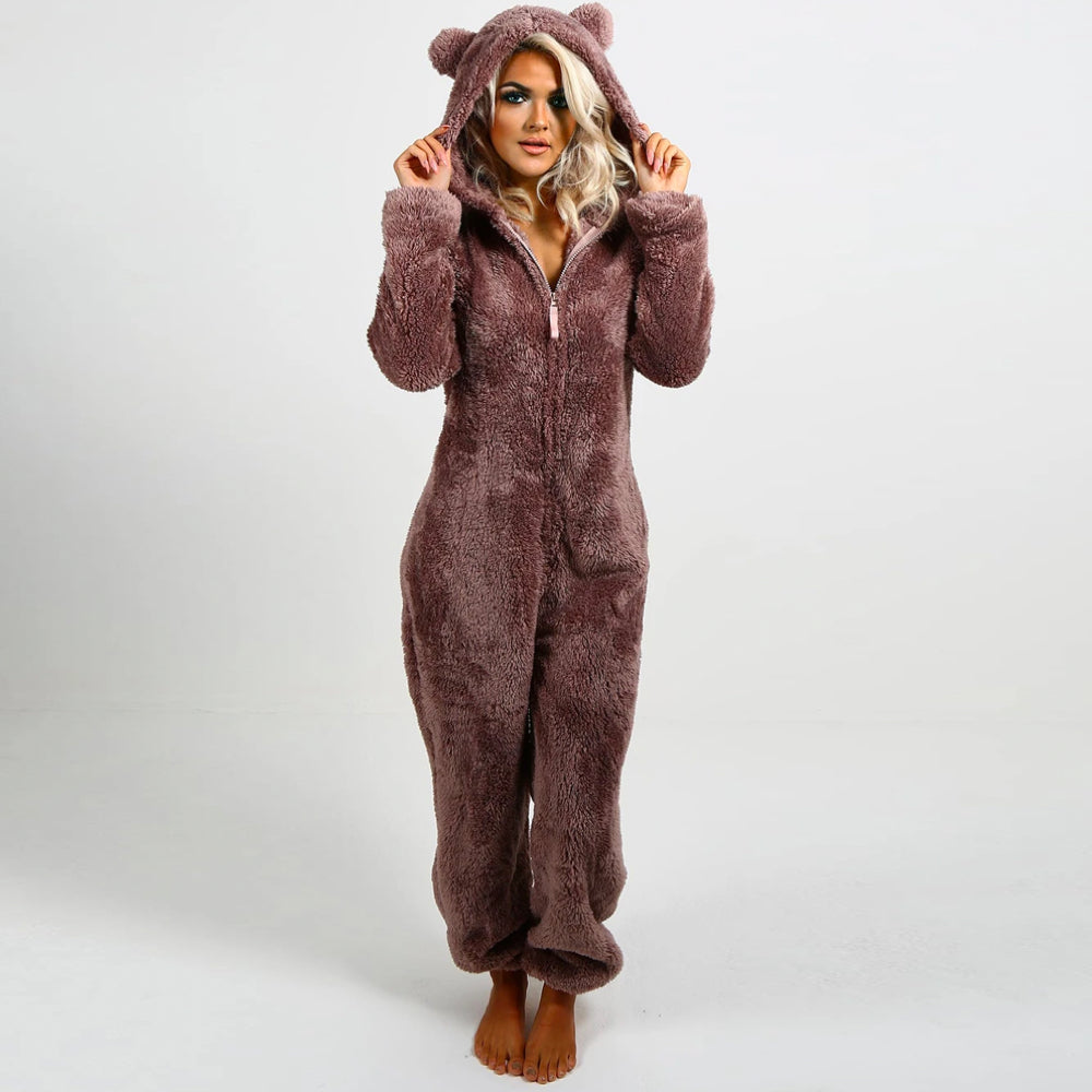 Ellie Combinaison Fleece Femme – Onesie Douce et Chaude avec Capuche & Fermeture Zippée