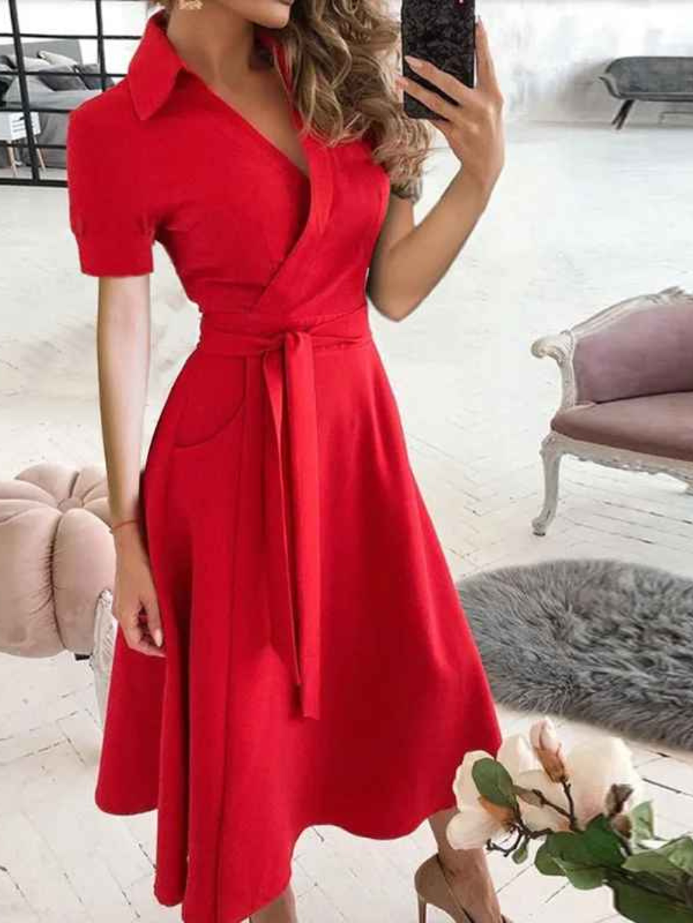 Abito da donna Lucia – Abito con stampa geometrica, cintura in vita e vestibilità ariosa per ogni momento