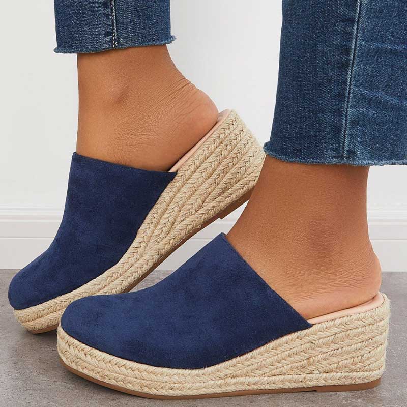 Mules con zeppa da donna Mika – Blu navy, stile espadrillas chic e comfort ottimale