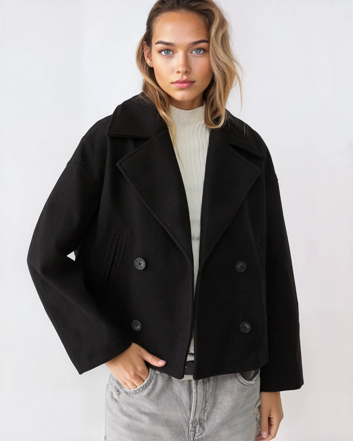 Vanessa Veste Femme – Veste Courte Croisée en Laine Élégante & Chaude pour l’Hiver