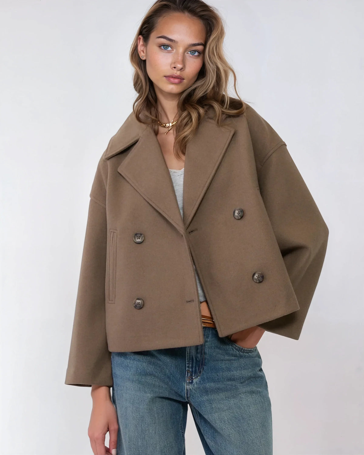 Vanessa Veste Femme – Veste Courte Croisée en Laine Élégante & Chaude pour l’Hiver