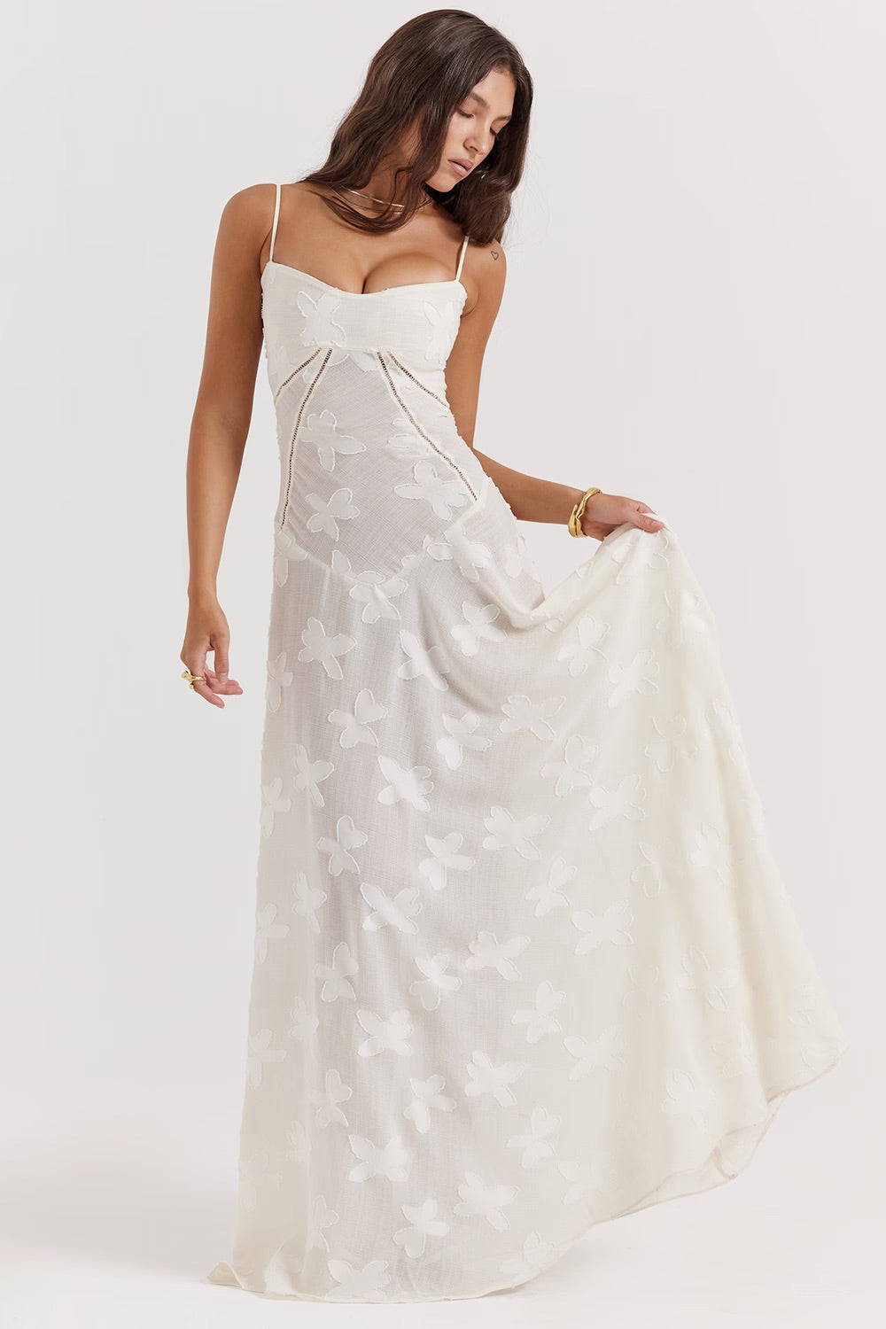 Kandace Robe Longue Femme – Robe en Dentelle Scintillante avec Bretelles Réglables & Bonnets Intégrés