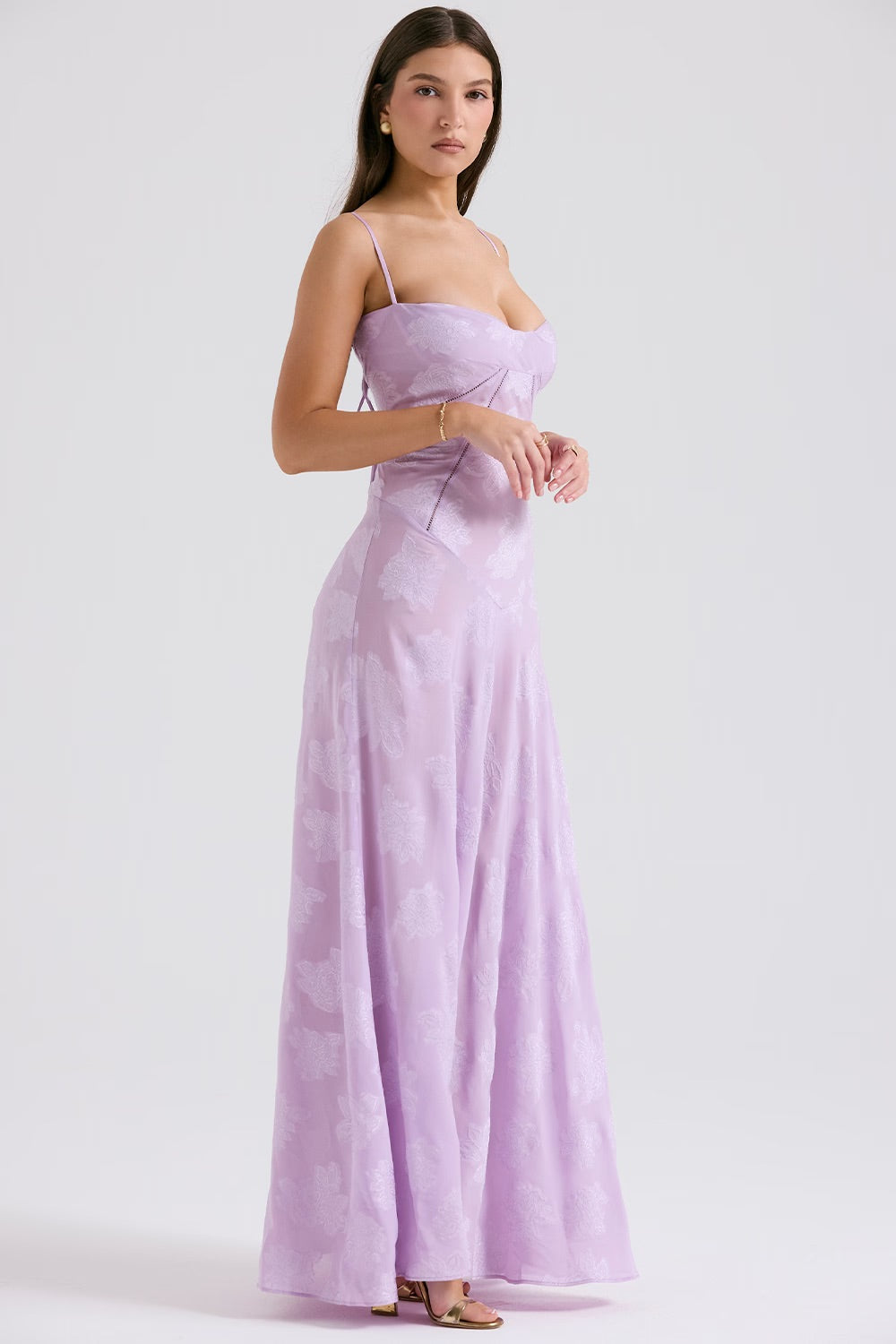 Kandace Robe Longue Femme – Robe en Dentelle Scintillante avec Bretelles Réglables & Bonnets Intégrés