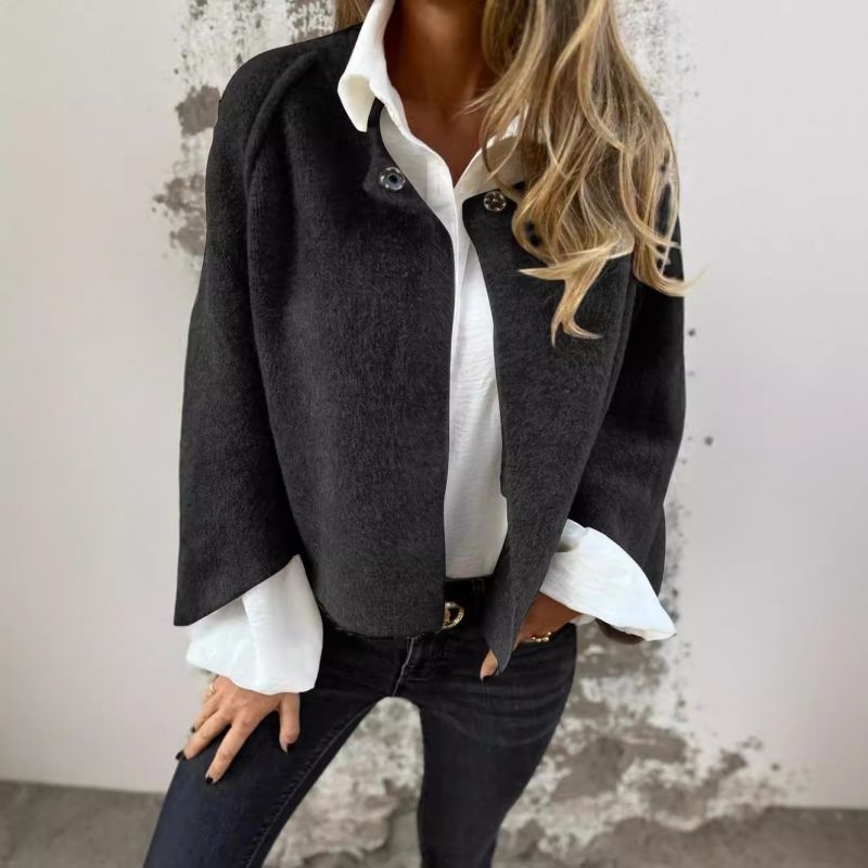 Isabella Manteau Femme – Court, Chic en Cachemire Mélangé avec Boutons-Pression Élégants