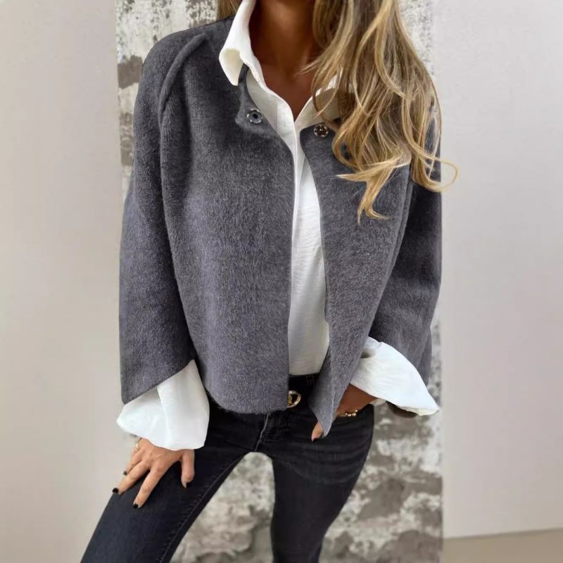 Isabella Manteau Femme – Court, Chic en Cachemire Mélangé avec Boutons-Pression Élégants