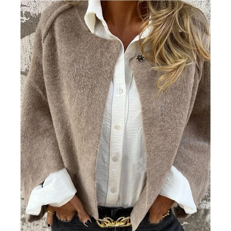 Isabella Manteau Femme – Court, Chic en Cachemire Mélangé avec Boutons-Pression Élégants