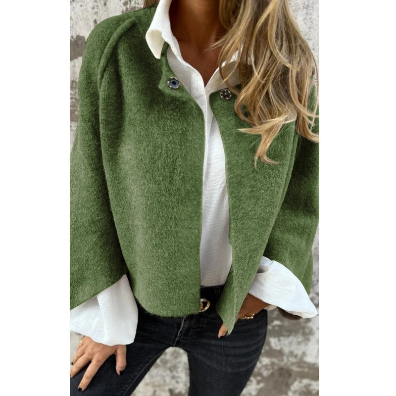Isabella Manteau Femme – Court, Chic en Cachemire Mélangé avec Boutons-Pression Élégants