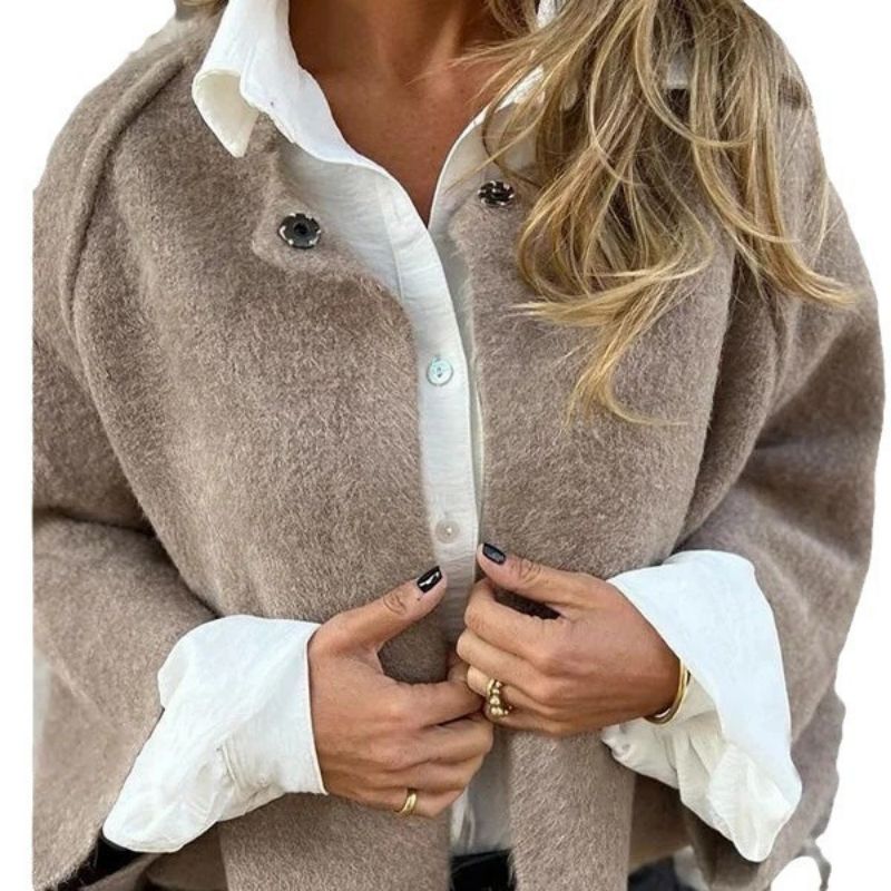 Isabella Manteau Femme – Court, Chic en Cachemire Mélangé avec Boutons-Pression Élégants