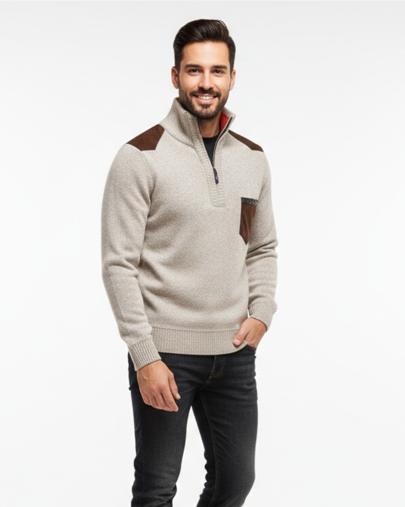 Tristan Pull Laine Homme Demi-Zip – Pullover Élégant avec Poche Poitrine & Coupe Confort