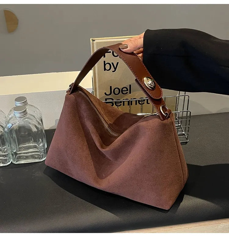 Maëlle Sac à Épaule Femme – Sac Suède Élégant avec Anse Similicuir & Grand Compartiment