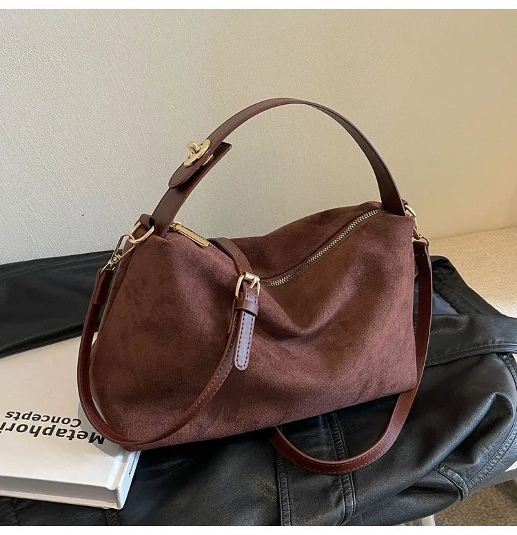 Maëlle Sac à Épaule Femme – Sac Suède Élégant avec Anse Similicuir & Grand Compartiment