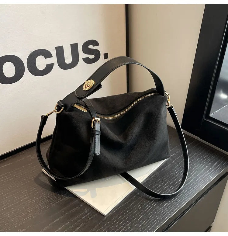 Maëlle Sac à Épaule Femme – Sac Suède Élégant avec Anse Similicuir & Grand Compartiment