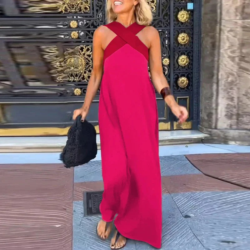 Abito lungo da donna Sienna - Elegante abito estivo con spalline incrociate e vestibilità comoda